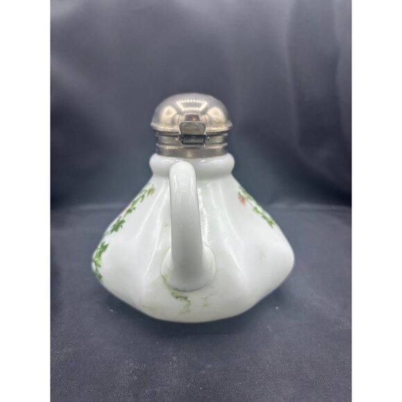 Antique Victorian Milk Glass Floral Syrup Pitcher Circa 1900 - Picture 13 of 15